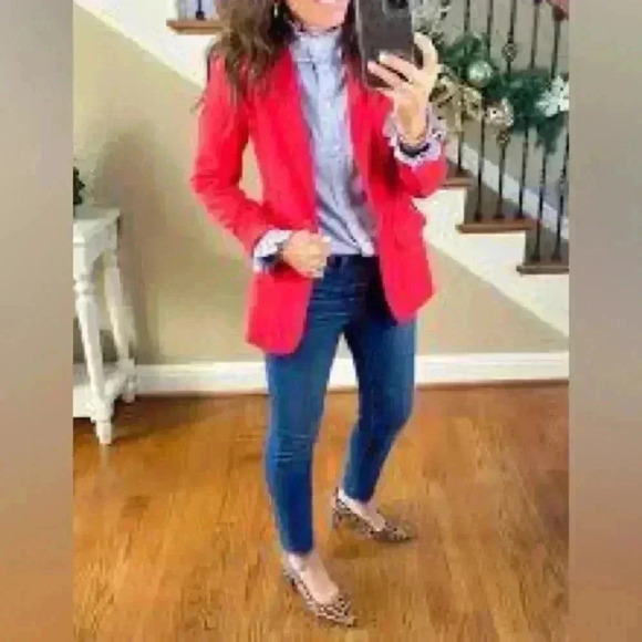 Dumas RED Holiday, Christmas, 100% wool,  lined, classic style blazer size 10 - Picture 4 of 11